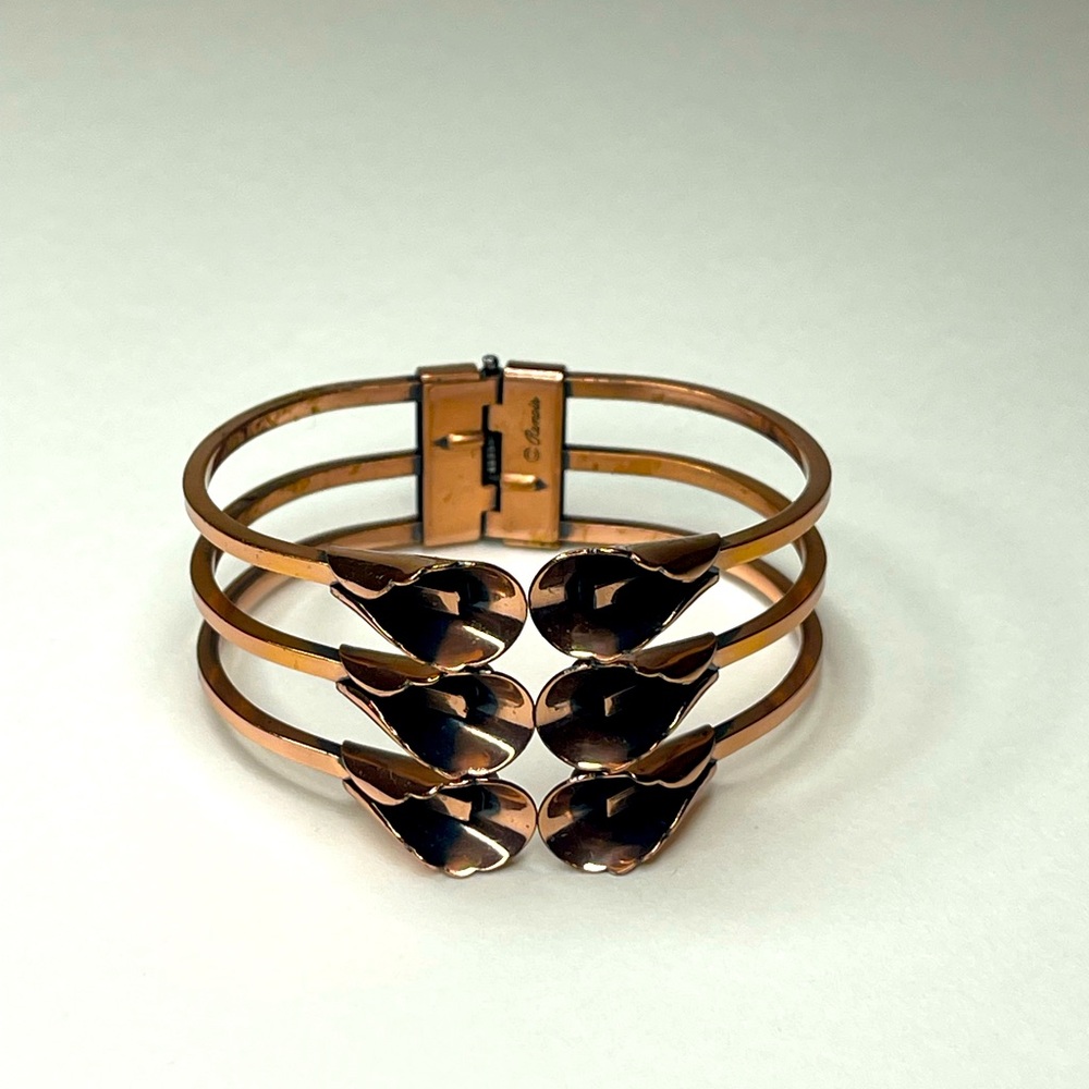 Vintage Renoir Floral Clamper Bangle Bracelet - Copper Calla Lily Kiss Cuff